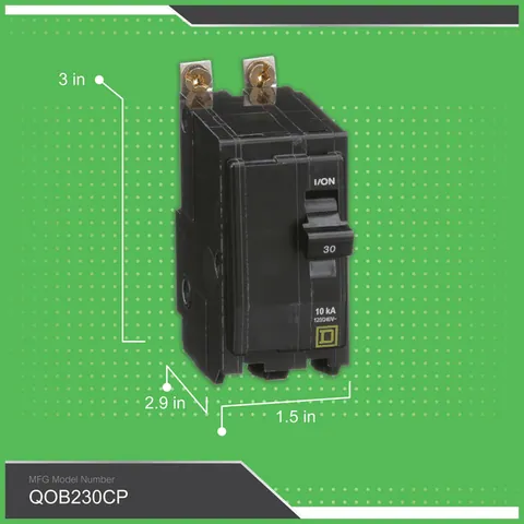 Schneider Electric QOB230 Mini circuit breaker, QO, 30A, 2 pole, 120/240VAC, 10kA, bolt on mount — Circuit Breakers & Fuses