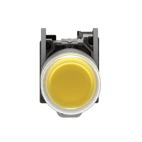 Schneider Electric XB4BP51 Spring-return metal push button, Harmony XB4, projecting, yellow, 22mm, booted, unmarked, 1NO — Schalter & modulare Geräte