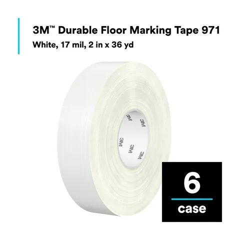 3M 7100251995 Durable Floor Marking Tape 971, White, 2 in x 36 yd, 17 mil, 6 Rolls/Case, Individually Wrapped Conveniently Packaged — General Accessories