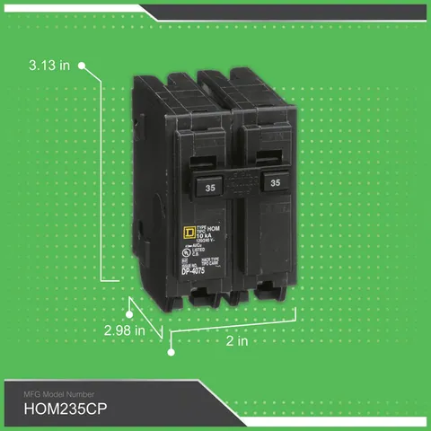 Schneider Electric HOM235 Mini circuit breaker, Homeline, 35A, 2 pole, 120/240VAC, 10kA AIR, standard type, plug in, UL — General Accessories