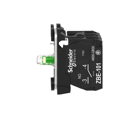Schneider Electric ZB5AW0G15 Complete body contact assembly and light block, Harmony XB5, XB4, with body fixing collar, universal LED, 110...120V, 1NO + 1NC — General Accessories