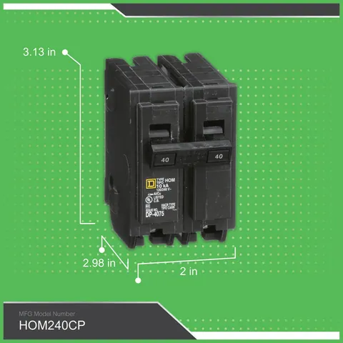 Schneider Electric HOM240 Mini circuit breaker, Homeline, 40A, 2 pole, 120/240VAC, 10kA AIR, standard type, plug in, UL — General Accessories