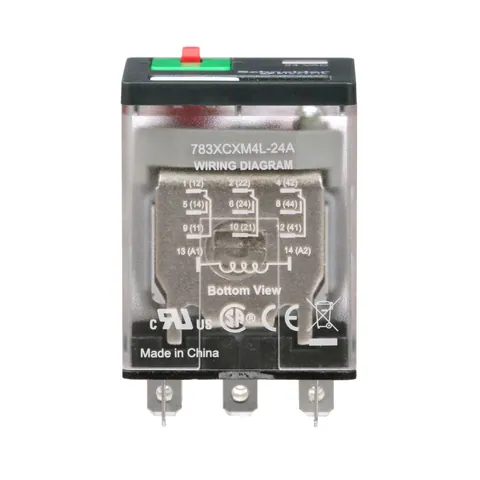 Schneider Electric 783XCXM4L-24A Power Relay, General Purpose Relays, 3PDT, LED clear cover, lock push button, faston terminals, 15A, 24V DC, 3NO + 3NC — Akcesoria ogólne