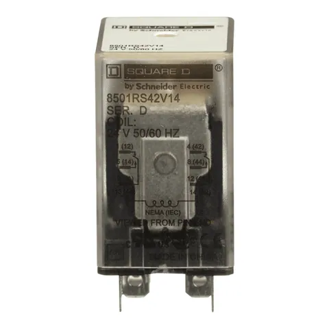 Schneider Electric 8501RS42V14 Miniature Relay, Harmony 8501R, SPDT, 8 blades, coil, 15A resistive at 120V AC, 1HP at 277V AC, 24V AC, 2NO + 2NC — General Accessories