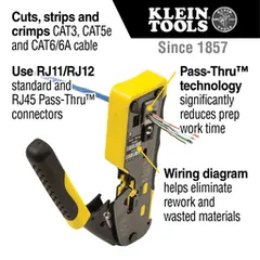 Klein Tools VDV226-110 Ratcheting Cable Crimper / Stripper / Cutter, for Pass-Thru™ — Hand & Power Tools