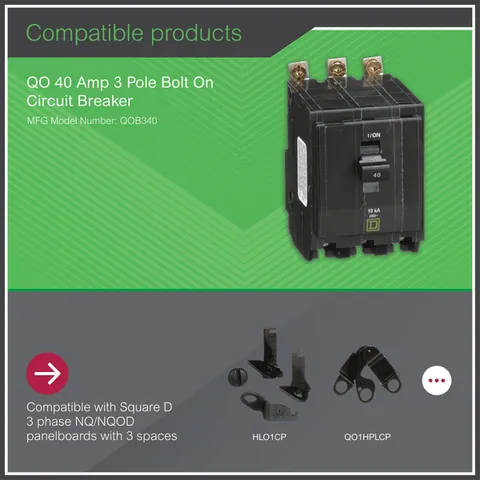 Schneider Electric QOB340 QO Mini Circuit Breaker 40A, 3 Pole, 120/240VAC, 10kA, Bolt On Mount — Circuit Breakers & Fuses