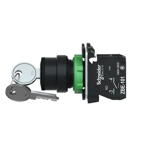 Schneider Electric XB5AG21 Harmony XB5 Key Switch Selector, 2 Positions, Stay Put Mechanism, 22mm Diameter — Switches & Modular Apparatus