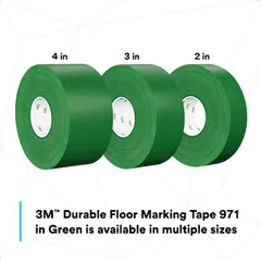 3M 7100254037 Durable Floor Marking Tape 971, Green, 3 in x 36 yd, 17 mil, 4 Rolls/Case, Individually Wrapped Conveniently Packaged — General Accessories