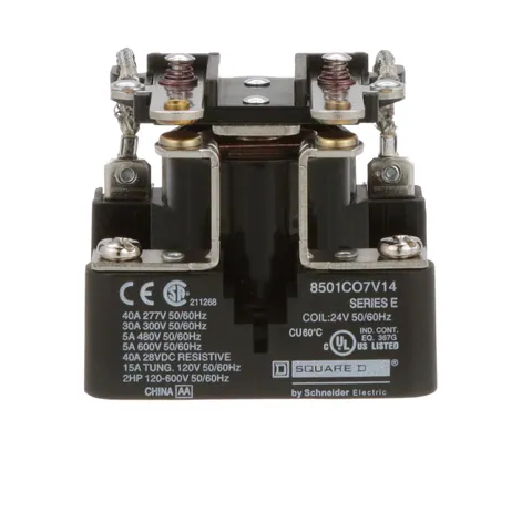 Schneider Electric 8501CO7V14 Power Relay, Type C, 2 HP, 30A resistive at 300 VAC, DPST, 2 normally open contacts, 24 VAC coil — Accesorios generales