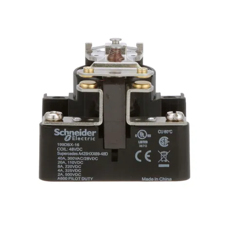 Schneider Electric 199DBX-16 Power relay, SE Relays, SPST-DM, 40A, 48 VDC, magnetic blowout — General Accessories