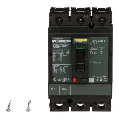 Schneider Electric HJL36050 PowerPacT H-Frame Circuit Breaker, 50A, 3 Pole, 600VAC, 25kA, Lugs, Thermal Magnetic, 80% — Alimentazione