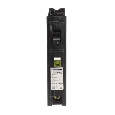 Schneider Electric HOM115PCAFI Mini circuit breaker, Homeline, 15A, 1 pole, 120VAC, 10kA AIR, combo arc fault, plug on neutral, plug in, UL — General Accessories