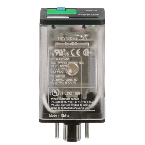 Schneider Electric 750XBXRM4L-24D General purpose relay, SE Relays, 750R, DPDT, 10A, 24 VDC, octal terminal 8 pins, clear cover with LED, lock push button — Akcesoria ogólne