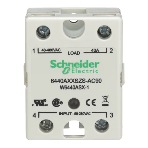 Schneider Electric 6440AXXSZS-AC90 Relay, SE Relays, solid state, SPST NO, 40A, 48…530 VAC, 90...280 VAC Uc, SCR AC zero cross, screw terminal — General Accessories