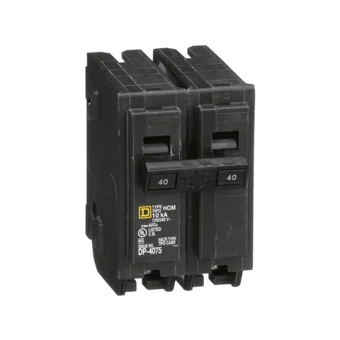 Schneider Electric HOM240 Mini circuit breaker, Homeline, 40A, 2 pole, 120/240VAC, 10kA AIR, standard type, plug in, UL — General Accessories