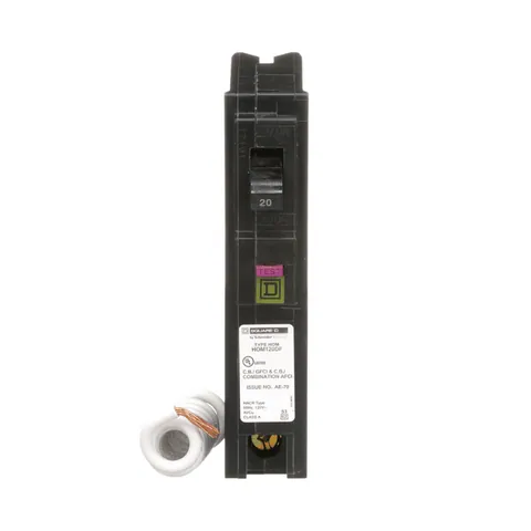 Schneider Electric HOM120DF Mini circuit breaker, Homeline, 20A, 1 pole, 120VAC, 10kA AIR, combo ARC/ground fault, plug in, UL — General Accessories