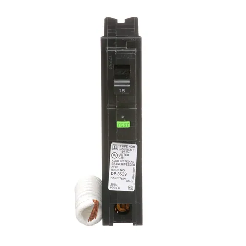 Schneider Electric HOM115AFI Mini circuit breaker, Homeline, 15A, 1 pole, 120VAC, 10kA AIR, ARC fault, pigtail neutral, plug in, UL — Accessori generali