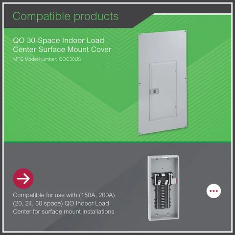 Schneider Electric QOC30US Replacement cover, QO, for 30 space load center, surface, gray — General Accessories