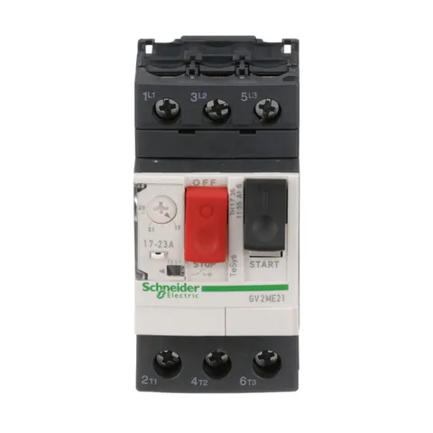 Schneider Electric GV2ME21 TeSys Deca Manual Starter and Protector, thermal magnetic circuit protector, push buttons, 17 to 23 A, screw clamp — Interruptores automáticos y fusibles