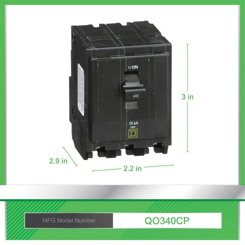 Schneider Electric QO340 Mini circuit breaker, QO, 40A, 3 pole, 120/240VAC, 10kA, plug in mount — Akcesoria ogólne