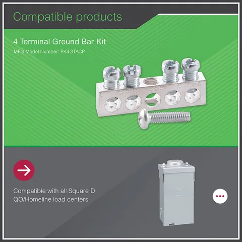 Schneider Electric PK4GTA Load center accessory, QO/Homeline, ground bar kit, 4 terminals — General Accessories