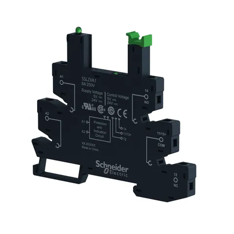 Schneider Electric SSLZVA1 socket equipped with LED and protection circuit, Harmony Solid State Relays, for SSL relays, screw connec to rs, 5 to 24V DC — General Accessories