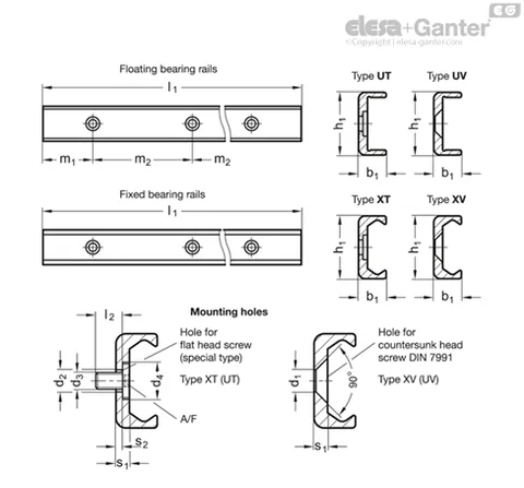 Elesa+Ganter GN2422_43_800_40_XV GN 2422 Cam Roller Linear Guide Rails — Linear Guides & Rails