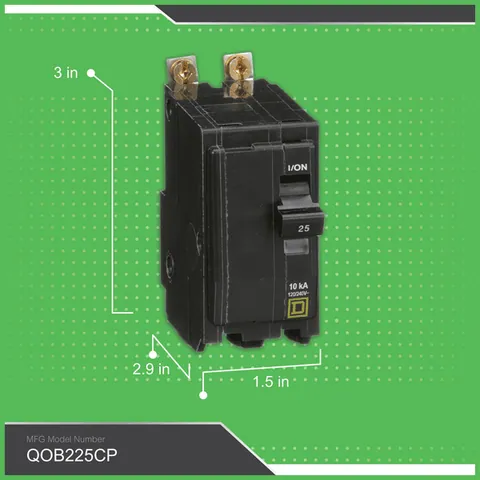 Schneider Electric QOB225 Mini circuit breaker, QO, 25A, 2 pole, 120/240VAC, 10kA, bolt on mount — General Accessories