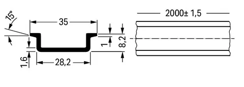 Wago 210-196 Aluminum carrier rail; 35 x 8.2 mm; 1.6 mm thick; 2 m long; unslotted; similar to EN 60715; silver-colored — Accessori generali