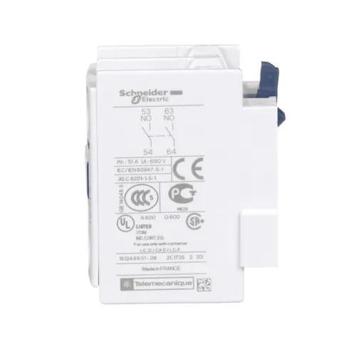 Schneider Electric LADN20 TeSys Deca, auxiliary contact block, 2 NO, top mount, screw clamp terminals, for LC1D09 to LC1D150 contactors — Contactores y relés
