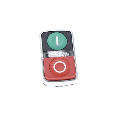 Schneider Electric ZB4BW7L3741 Illuminated double headed push button head, Harmony XB4, metal, 22mm, marked, 1 green flush I + 1 pilot light + 1 red projecting O — Schalter & modulare Geräte