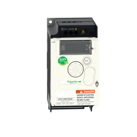 Schneider Electric ATV12P075M2 variable speed drive, Altivar 12, 0.75kW, 1hp, 200 to 240V, 1 phase, on base plate — Power Supplies & Controllers