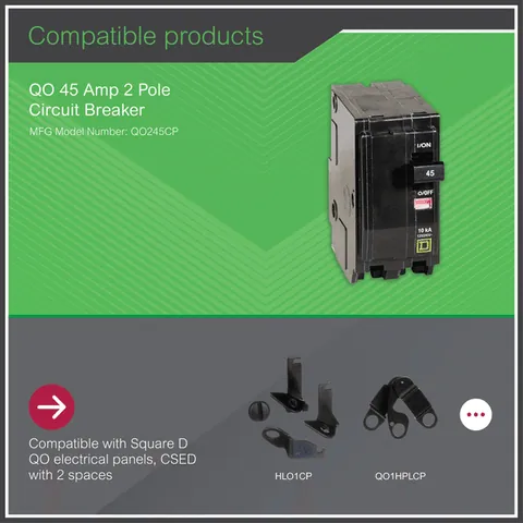 Schneider Electric QO245 Mini circuit breaker, QO, 45A, 2 pole, 120/240VAC, 10kA, plug in mount — Accessori generali