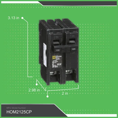 Schneider Electric HOM2125 Mini Circuit Breaker, 125A, 2 Pole, 120/240VAC, 10kA AIR, Standard Type, Plug In, UL — Circuit Breakers & Fuses