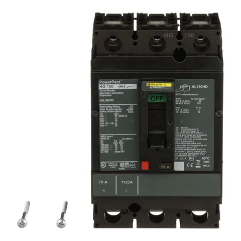 Schneider Electric HGL36070 Circuit breaker, PowerPacT H, 70A, 3 pole, 600VAC, 18kA, lugs, thermal magnetic, 80% — Accessori generali
