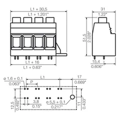 Weidmuller 1386370000 15.00 mm PCB Terminal 5 Poles 90° with 4.5 mm Solder Pin — Accessori generali