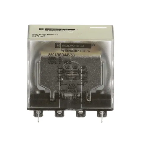 Schneider Electric 8501RSD44V53 Relay, Type R, plug in, miniature, 1HP at 277VAC, 15A resistive at 120VAC, 14 blade, 4PDT, 4NO, 4NC, 24VDC coil — General Accessories