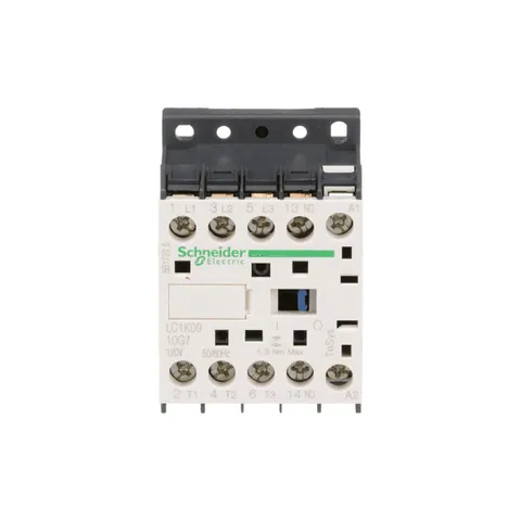 Schneider Electric LC1K0910G7 Contactor, IEC, TeSys K, 9A, 3 P, 5 HP at 480VAC, nonreversing, 1 NO auxilliary contact, 120VAC 50/60 Hz coil — Elettronica e PCB