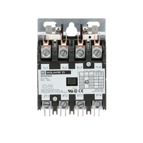 Schneider Electric 8910DPA44V09 Contactor, Definite Purpose, 40A, 4 pole, 25HP at 575VAC, 3 phase, 208/240VAC 60Hz 220VAC 50Hz coil, open — General Accessories