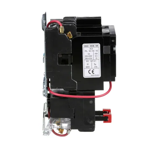 Schneider Electric 8536SBO2V02S NEMA motor starter, Type S, nonreversing, Size 0, 18A, 5HP at 460VAC, 5kA SCCR, 3 phase, 3 pole, melting alloy, 120VAC coil, open — General Accessories