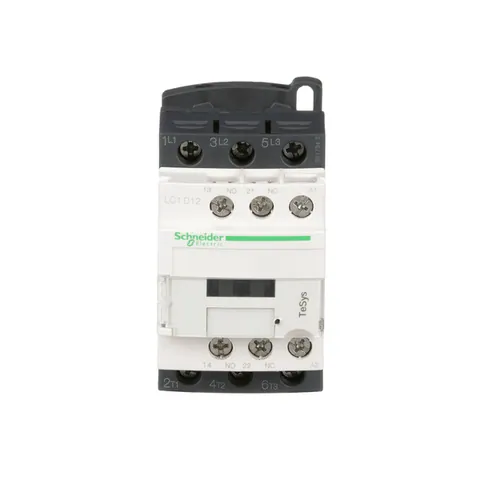 Schneider Electric LC1D12G7 IEC contactor, TeSys Deca, nonreversing, 12A, 7.5HP at 480VAC, up to 100kA SCCR, 3 phase, 3 NO, 120VAC 50/60Hz coil, open — Contactores y relés