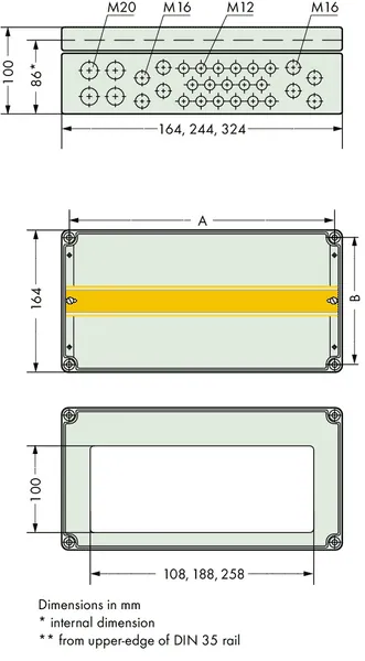 Wago 850-836 IP65 enclosure; Polyester (RAL 7032); WxHxD (324x100x164 mm); 4 x M20, 8 x M16, 17 x M12 cable grip — Sistemi PLC e hardware