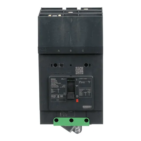 Schneider Electric BDA36060 PowerPacT B-Frame Circuit Breaker, 60A, 3 Pole, 600Y/347VAC, 14kA, I-Line, Thermal Magnetic, 80%, ABC — General Accessories