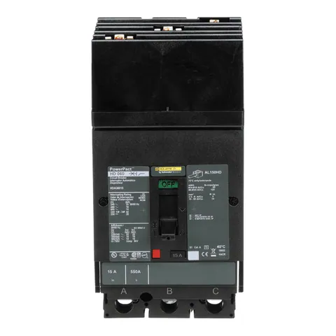 Schneider Electric HDA36015 Circuit breaker, PowerPacT H, 15A, 3 pole, 600VAC, 14kA, I-Line, thermal magnetic, 80%, ABC — Interruttori automatici e fusibili