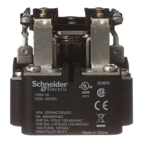 Schneider Electric 199X-18 Power relay, SE Relays, DPDT, 40A, 24 VDC, open type, heavy duty — Accessori generali