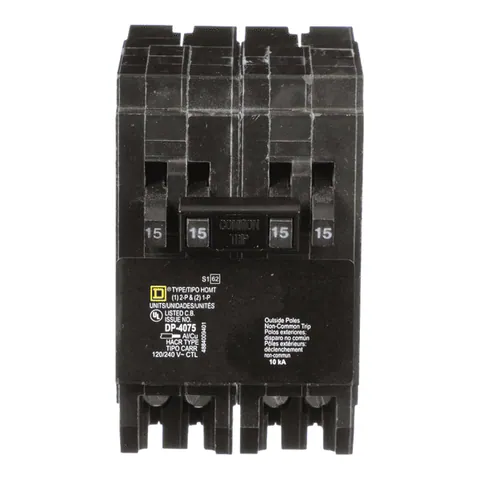 Schneider Electric HOMT1515215 Tandem circuit breaker, Homeline, 2 x 1 pole at 15A, 1 x 2 pole at 15A, 120/240VAC, 10kA AIR, plug in, UL — Akcesoria ogólne